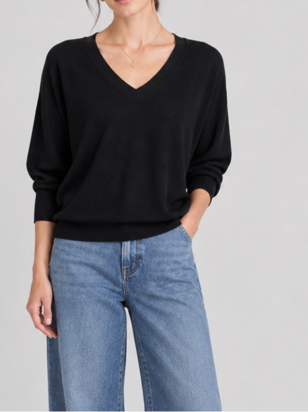 Banana Republic New Silk Blend Black V Neck Sweater M Cozy Career Quiet Luxury